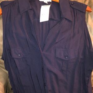 Papaya Navy Sleeveless Button Down Dress